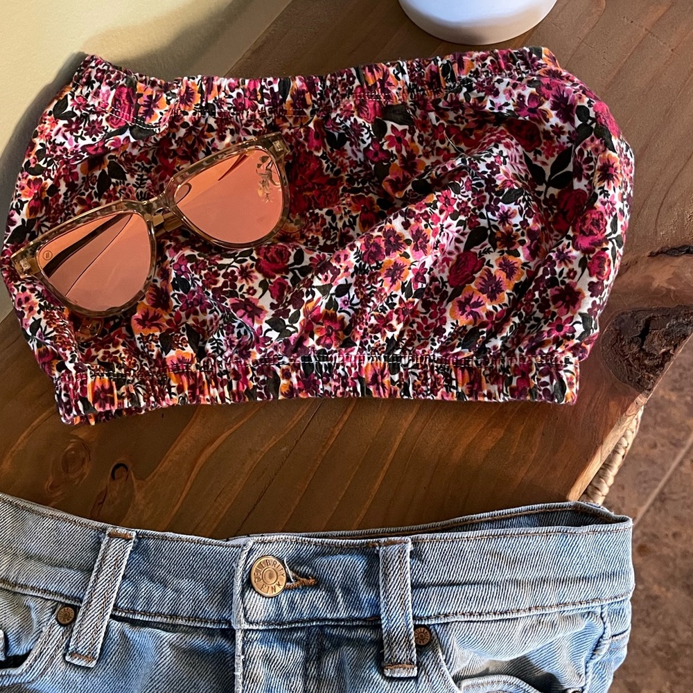 Floral  Strapless Crop Top Bandeau